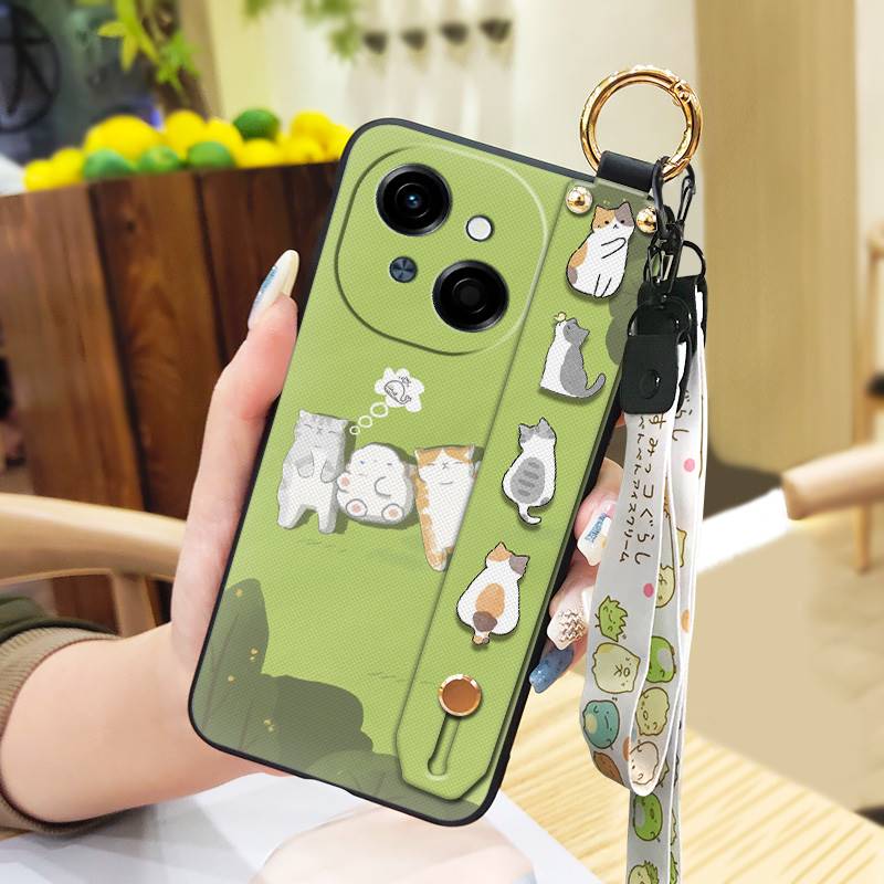 Waterproof Kickstand Phone Case For Tecno POP9 4G/Spark GO 1/KL4 Ring Silicone Wrist Strap Soft Case Cute Phone Holder