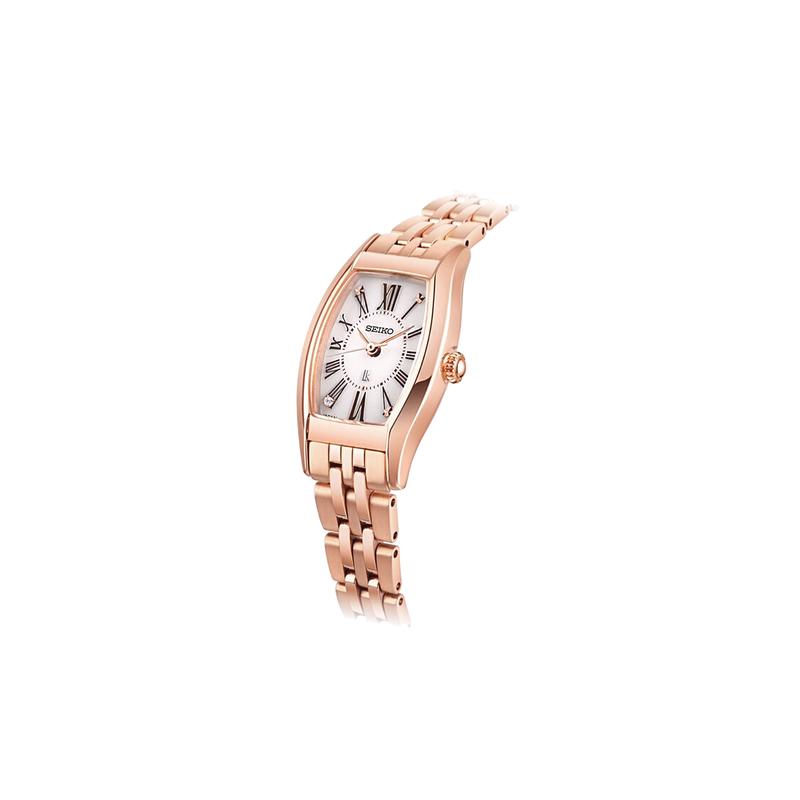 Seiko Серия Lukia Модное Изогнутое Сапфировое Стекло Водонепроницаемость 100 метров Солнечный Кварц Стальной Ремешок Женские Часы Белый Циферблат SUP440J1