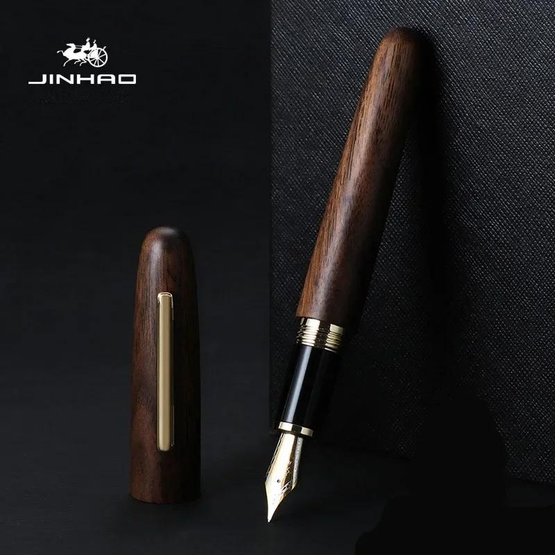 Jinhao 9056 Ручка-перьевая ручка из натурального дерева, ручная работа, перо M/F, золотой зажим, чернильная ручка, канцелярские товары, подарок для бизнеса, офиса, письменные принадлежности для школы