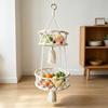 Bohemian Three-Tier Handwoven Cotton Rope Hanging Basket for Fruits & Vegetables