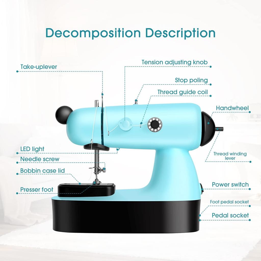 Mini Sewing Machine, Upgraded Electric Sewing Machine with Sewing Bag, Expansion Board, LED Light, Fast Stitch Suitable for Clothes,Jeans,Cutains