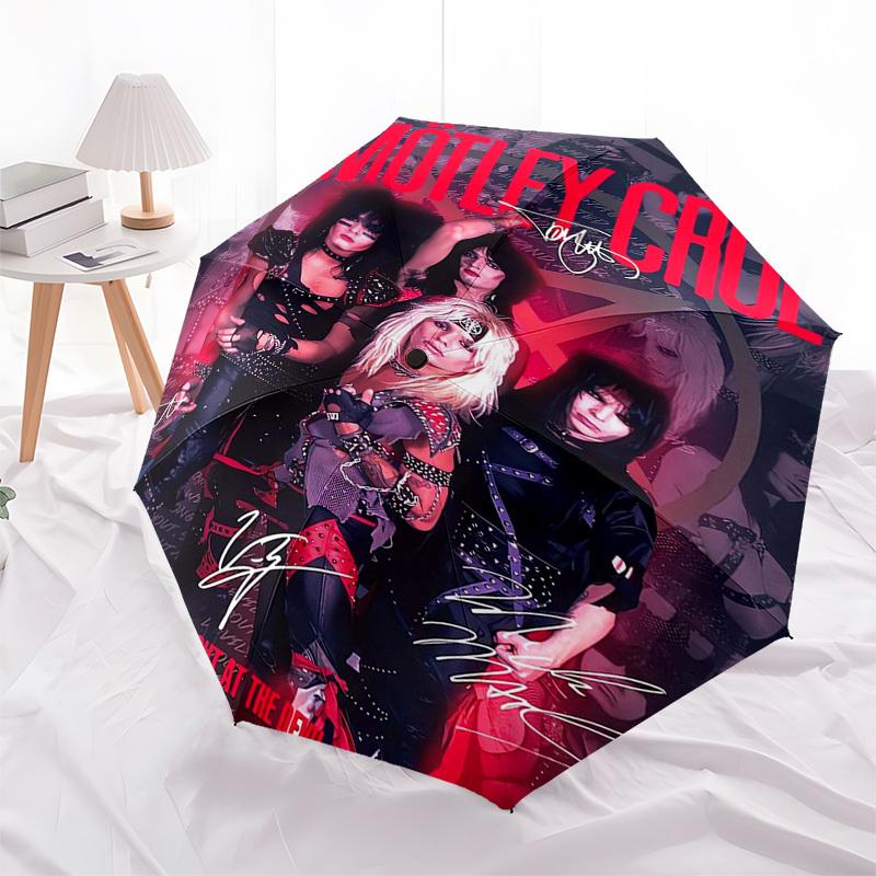 Motley Crue, Shout At The Devil Themed Automatic Opening and Closing Umbrella, Compact Travel Umbrella, Lightweight and Portable, Suitable f