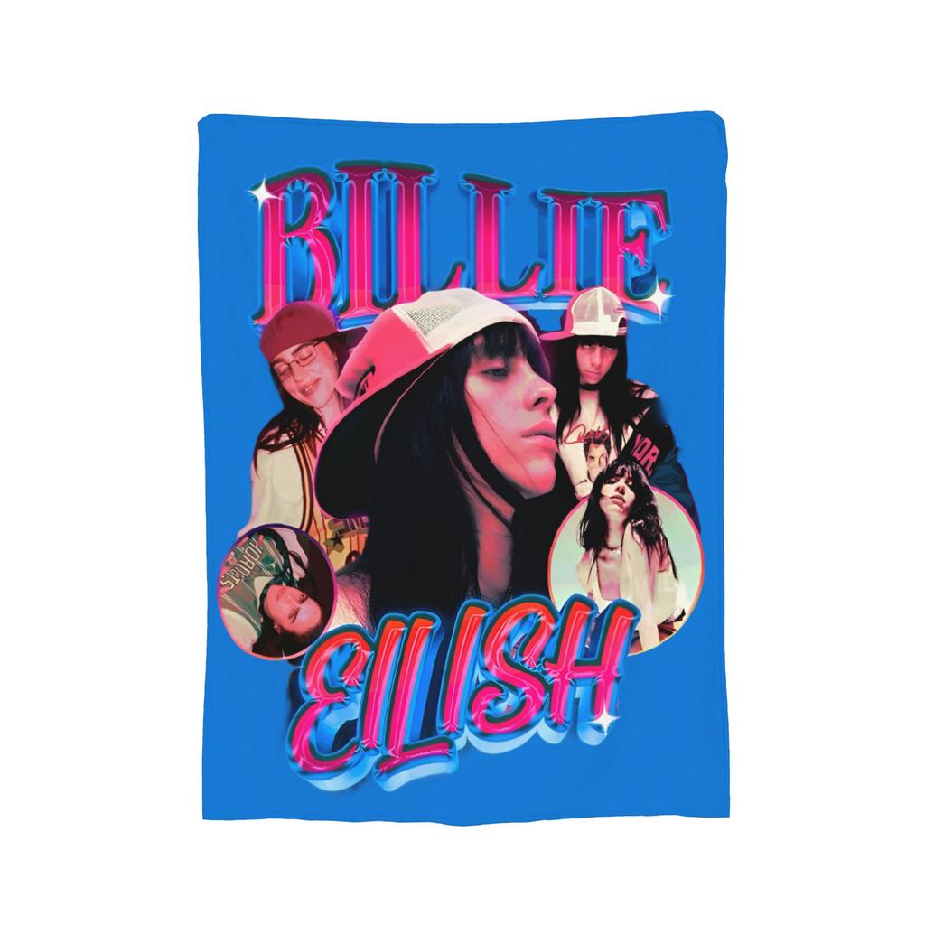 Плед из флиса с изображением известной певицы B-Billie-Girl E-Eilish, легкий, для дивана или кресла.