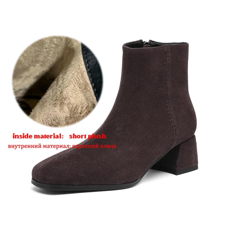 Krazing Pot 2026 Cow Suede Nubuck Winter Square Toe Chunky Heels Chelsea Fashion Boots Women Zip Retro Women Ankle Boots