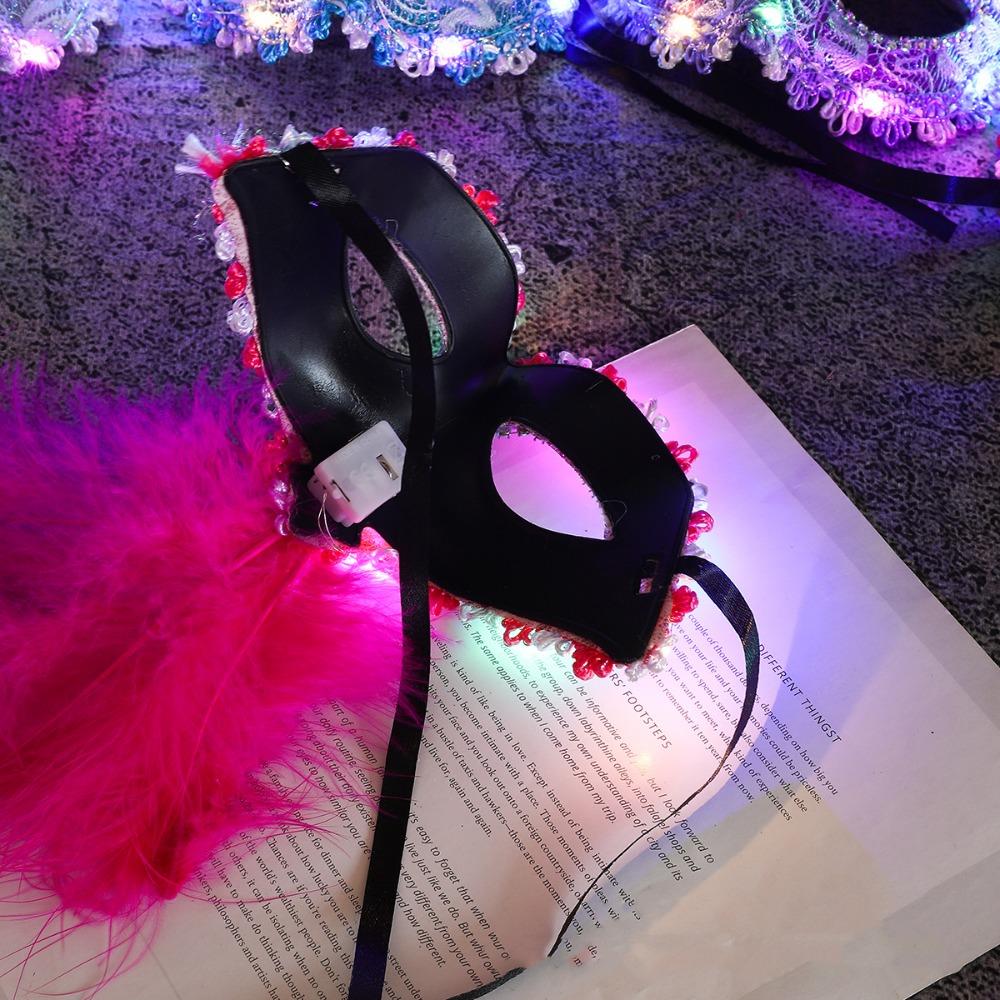Lace LED Glowing Mask Plastic Venice Masquerade Mask Fancy Feather Mask Party Supplies