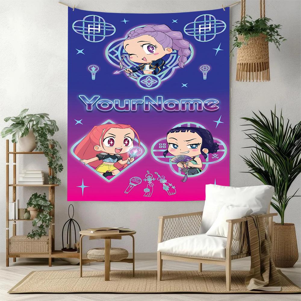 Demon Hunter Girls Custom Your Name Wall Decor Tapestry Art For Pet Memorial Birthdaywedding Party Backdrop Family Gift