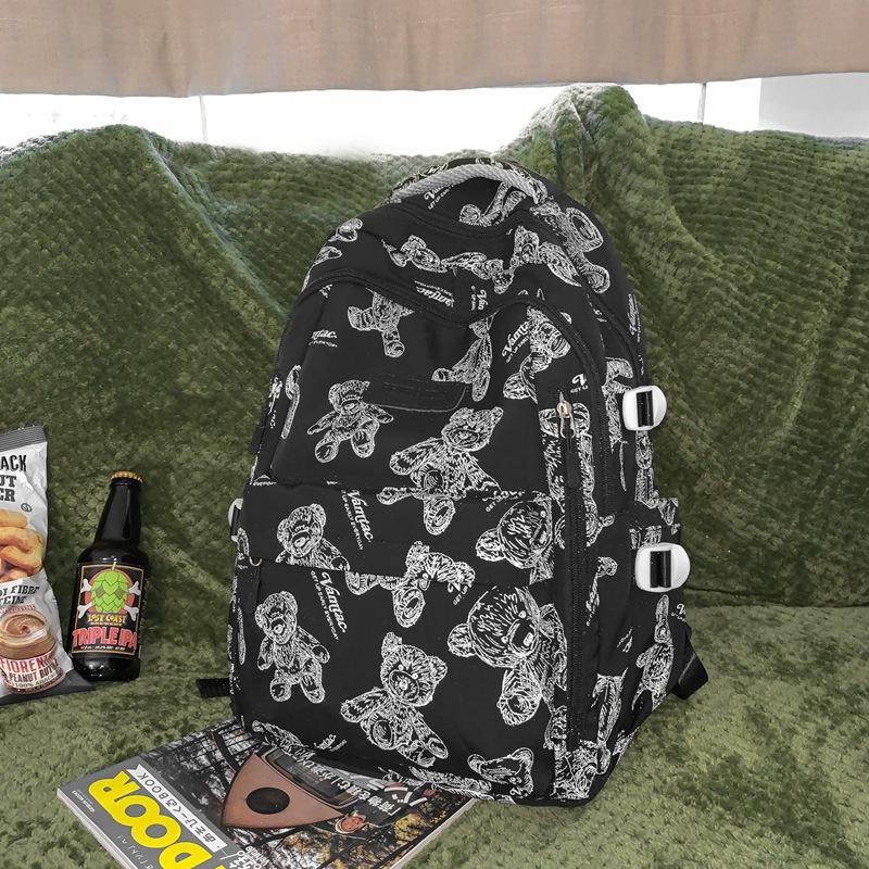 Schoolbag Junior High School Women's Large Capacity Backpack Printed Bear Computer Backpack Male High School Students