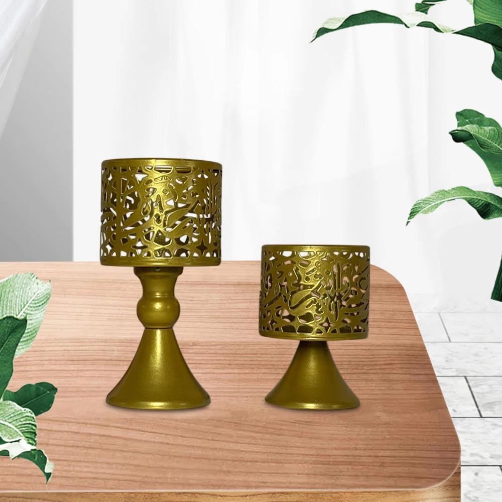 2Pcs/set Pedestal Base Iron Hollow Candle Cup Retro Design Round Candle Stands Atmosphere Decor