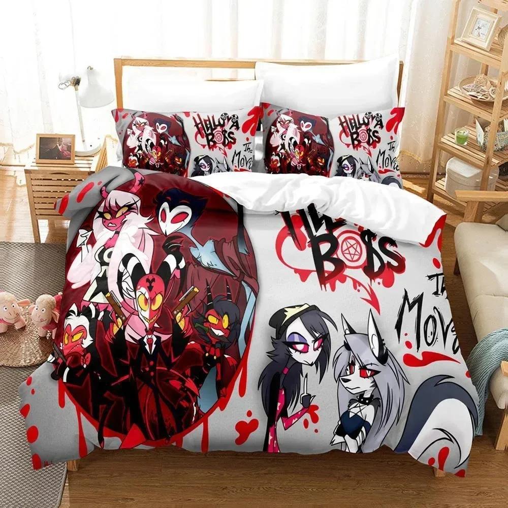 Мультяшный постельный комплект H-Helluva-Boss Аниме Набор пододеяльников Мягкий Односпальный Полуторный размер Домашний декор Подарок на день рождения Четыре сезона Домашний декор