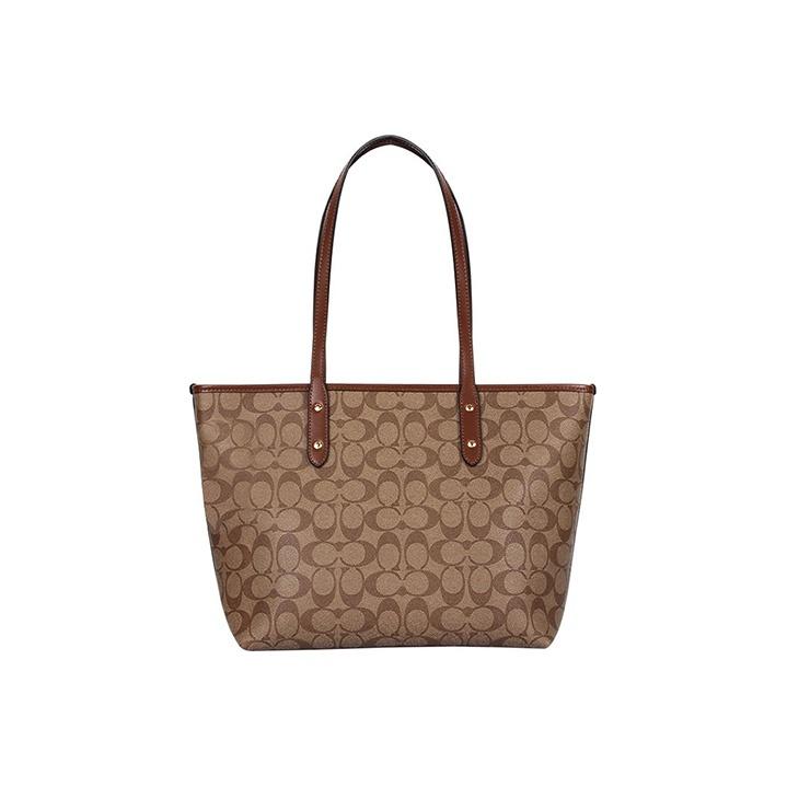 Coach City Zip Tote 30 Vintage Print Zipper Closure Canvas With Leather Tote Bag Shopping Bag Handheld Shoulder Bag Large Women Tote 58292-IMBDX