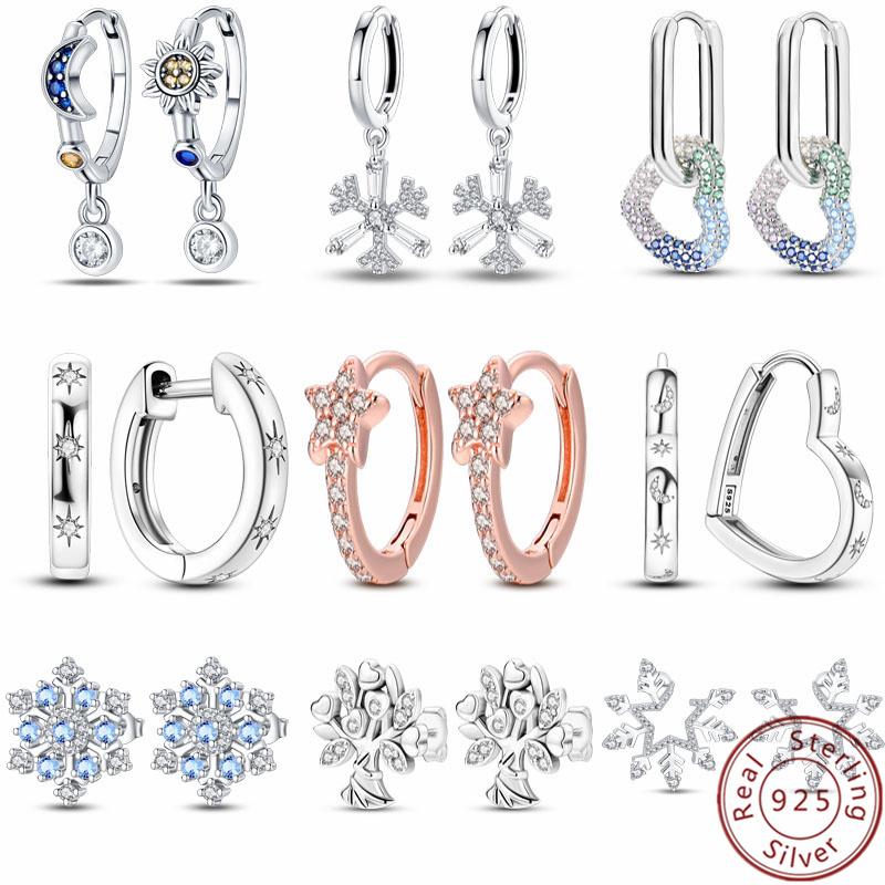 100% настоящие серьги из серебра 925 пробы, снежинка, циркон, в форме сердца, золото, розовое золото, циркон, ювелирные изделия, сверкающий кулон-обруч