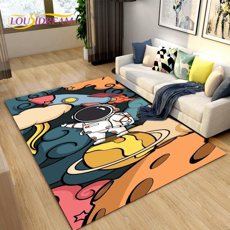 Коврик с рисунком астронавта в космосе, ковер для гостиной, украшение детской комнаты, мягкий нескользящий напольный коврик для детей