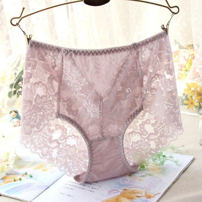 Ladies Mesh Panties High-waist Seamless Lace Underwear Briefs Transparent Silk Women Cotton Health Knickers Lingerie XXXL