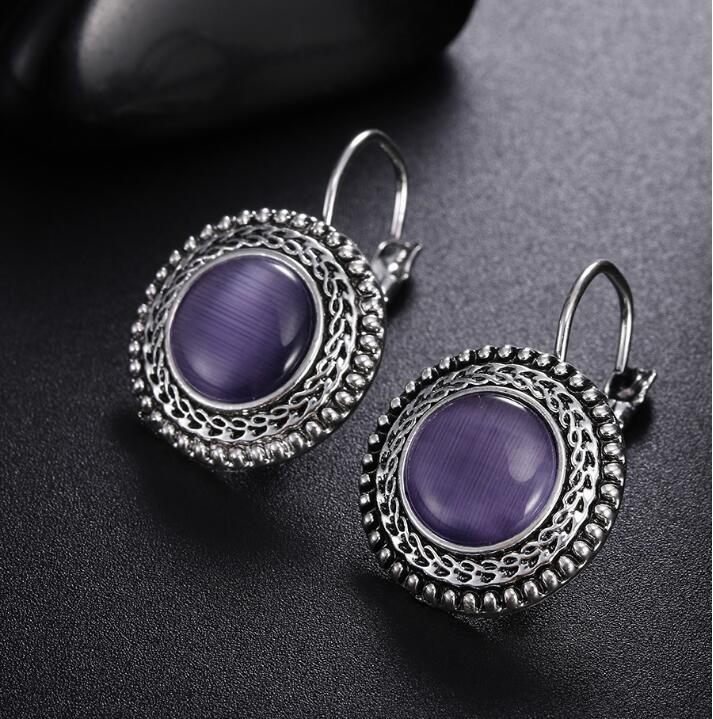 Большие серьги-капли для женщин, винтажные висячие серьги, синие, черные, круглые серьги с камнями ARI