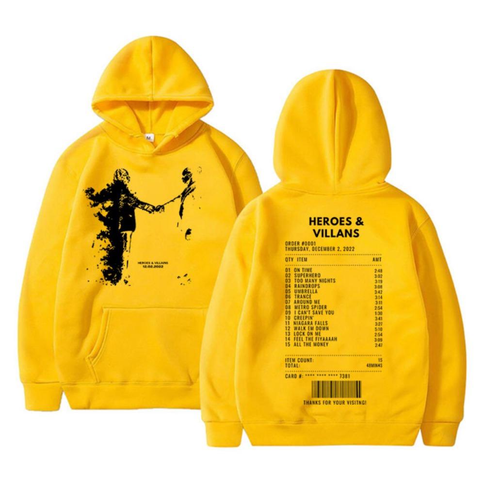 Худи с двусторонним принтом рэпера Metro Boomin Heroes Villains Мужская хип-хоп оверсайз толстовка Мужская модная тенденция Уличная одежда