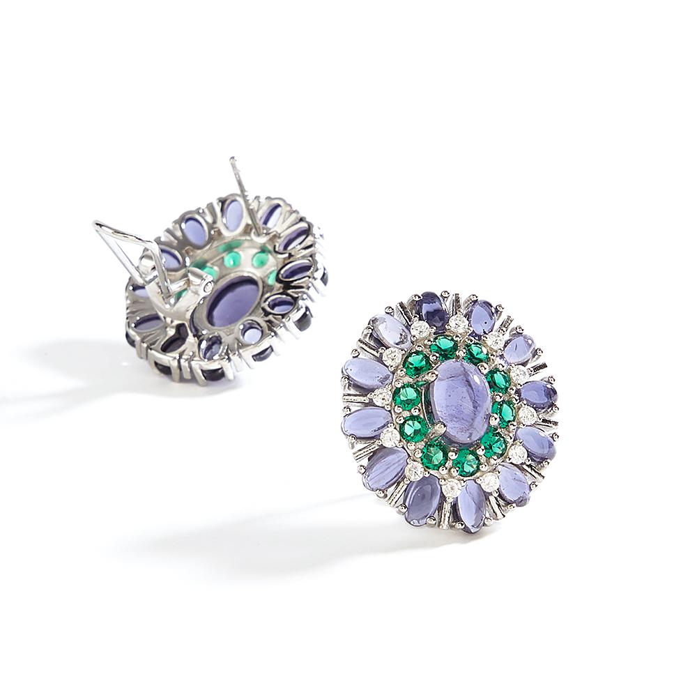 Роскошные женские серьги из серебра 925 пробы с натуральными иолитовыми овальными драгоценными камнями. Изысканные ювелирные украшения для женских подарков на годовщину.