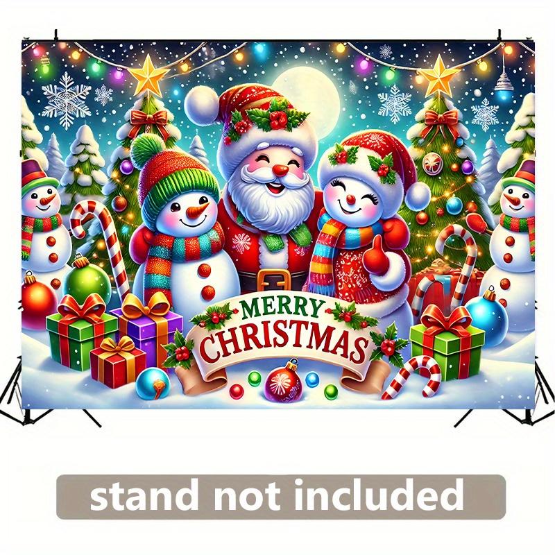 1 festive Christmas background banner - polyester, featuring Santa Claus, snowmen and festive decorations, Christmas decorations