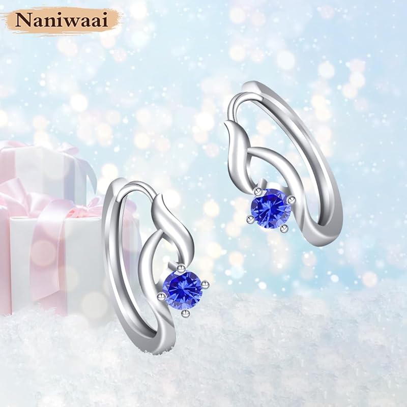 Naniwaai Earrings Ladies December Birthstone Hoop Silver Compatible with Metal Allergies Flower Ring Woman Present