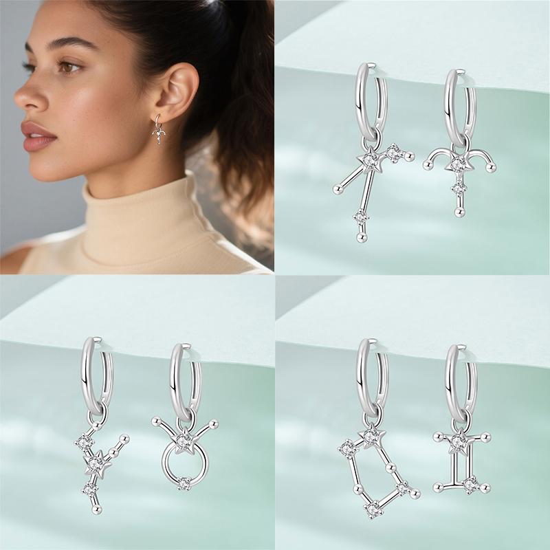 12 Zodiac Signs Silver Plated Trendy Earrings Neutral Exquisite Zircon China Factory Direct Sales Perfect Jewelry Gifts for