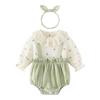Baby Clothes Overalls Tops Clothes Bodysuit Girls Coveralls Long Sleeve Shirt Hair Accessory Set Baby Shichigosan Birthday Gift Gauze Green 90cm [Baby