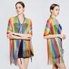 2023 New European and American Style Sexy Rainbow Stripe Long Beard Sunscreen Shawl Scarf Beach Sunscreen Scarf Versatile