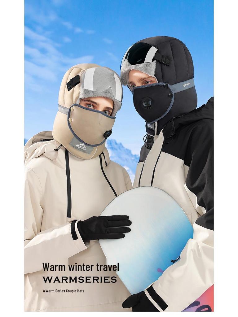 Зимняя шапка-ушанка для мужчин и женщин: Катание на лыжах на открытом воздухе, Подкладка из бархата, Теплые с очками, Ветрозащитные и водонепроницаемые