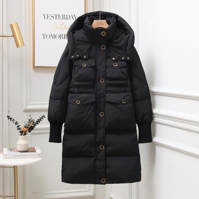 Пуховик женский зима 2024 новый средний и длинный утолщенный белый утиный пуховый пуховик до колена