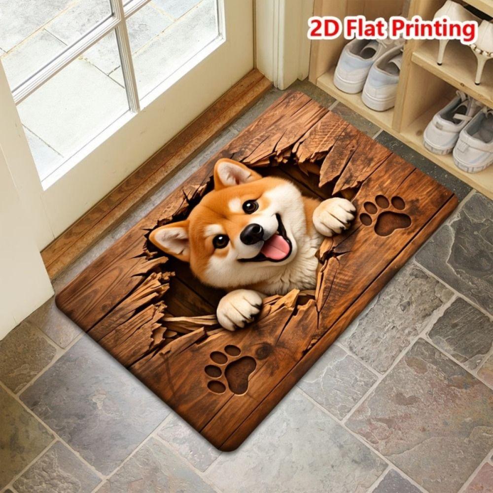 Quick-dry Bathroom Floor Mat Non-slip Absorbent Rug Cute Dog Print Doormat Entryway