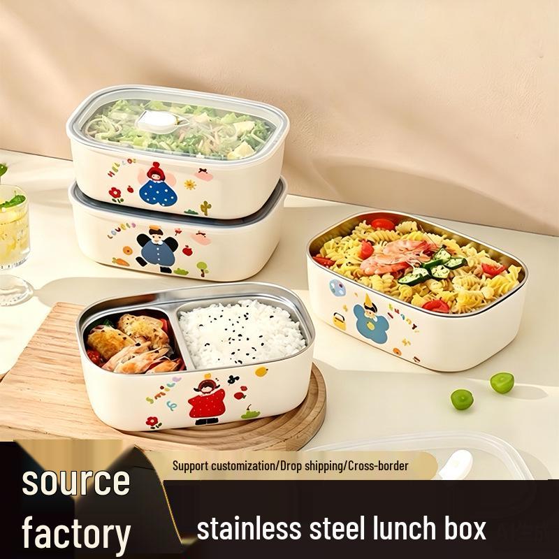 Изолированный Мультяшный Ланч-бокс Bento из Нержавеющей Стали с Отделениями для Разогрева в Микроволновой Печи