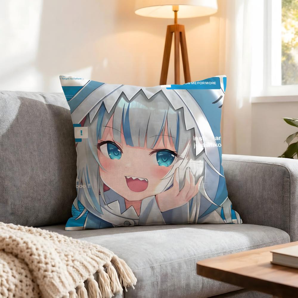 Character Gawr Gura Cushion Cover 1Pcs Decorative Covers Soft Cushion Case For Sofa Couch Decor 40X40 45X45 Pillowcases
