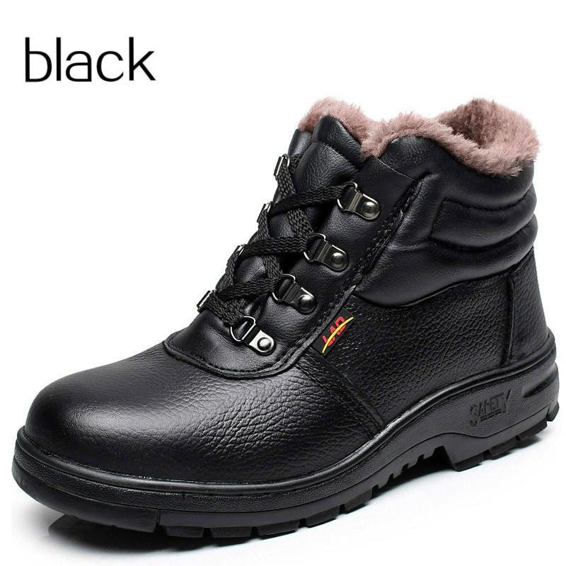 Winter Black Ankle Leather Safety Shoes Men Waterproof Shoes Thermal Cotton Boots