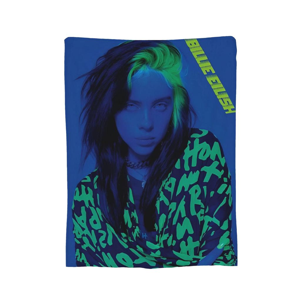 Плед из флиса с изображением известной певицы B-Billie-Girl E-Eilish, легкий, для дивана или кресла.
