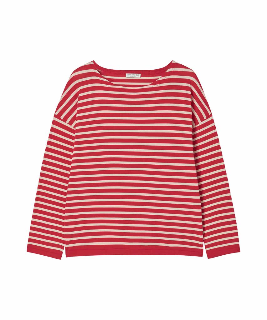 JE NE SAIS QUOI Silk Tencel Stripe Pullover_Red/Off-White