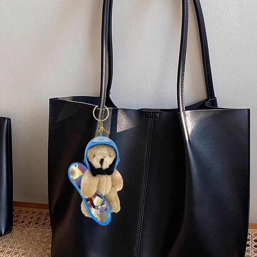 Bag Charm Little Skate Bear Plush Keychain Fluffy Skateboard Bear Keychain  Kids Girls Toys