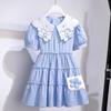 Летнее платье принцессы в клетку с короткими рукавами для девочек