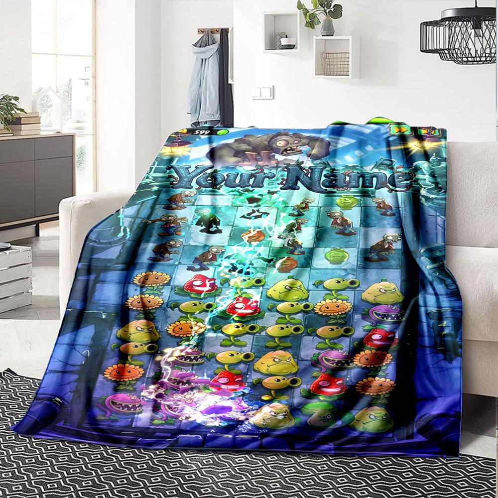 Plants Vs. Zombies Customize Text Blanket Lightweight Customizable Blanket Soft Cozy Versatile for Bed Bedding Sofa Living Room