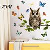 Owl Butterfly Window Cling Wall Sticker, Forest Animal Illustration Decorative Decals, Glass Sticker Waterproof Removable Stickers, for Doors