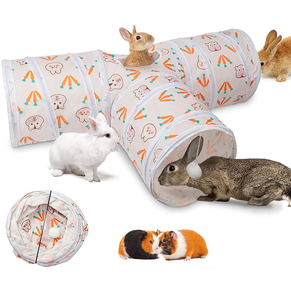 Suede T-shaped Tunnels Tubes Three-channel Foldable Hideout Pet Supplies Small Animal Tunnel Toys For Rabbits Guinea Pigs