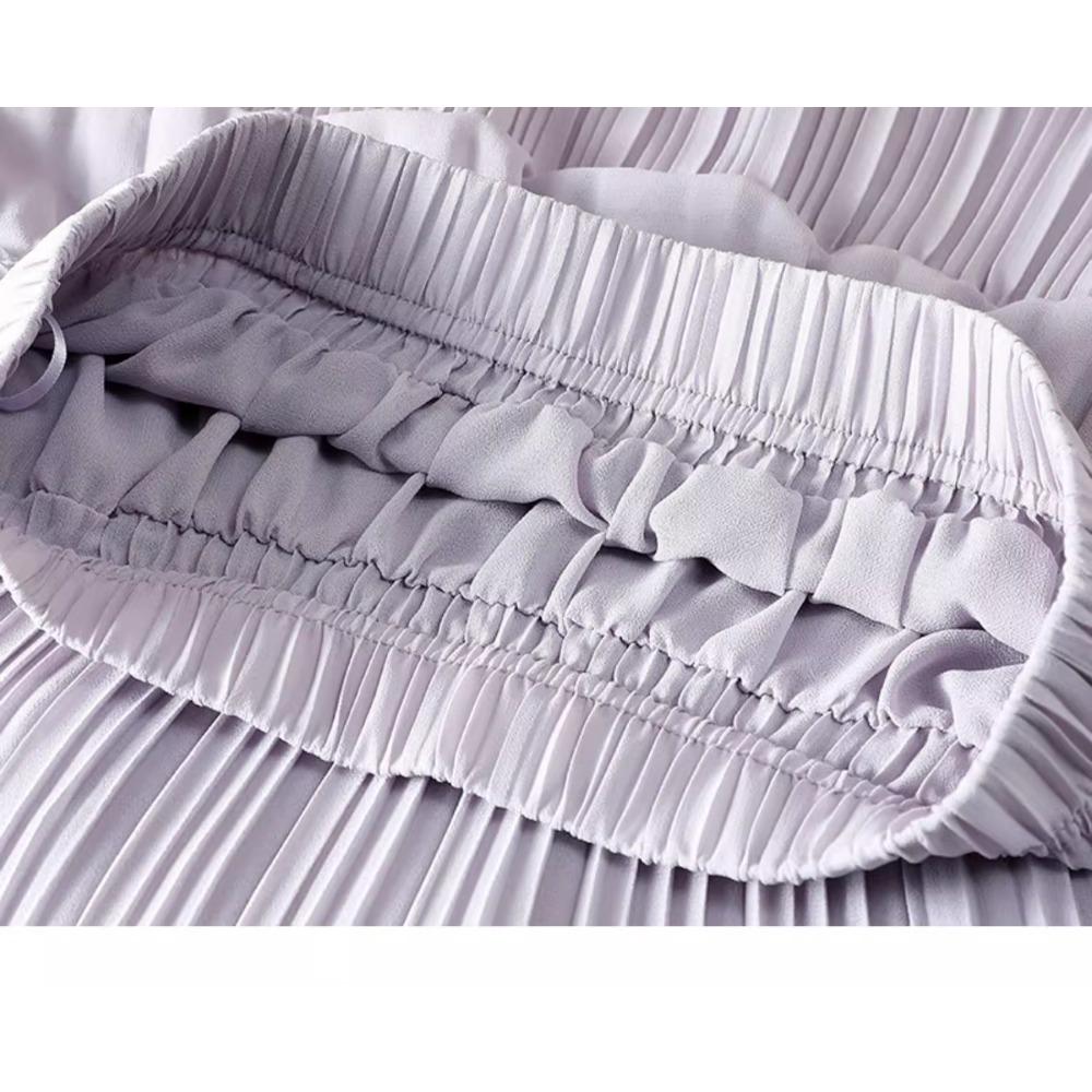 Dimanaf 2025 Summer Women New Skirts Chiffon Solid Elastic Waist Pleated Mesh Elegant Skirts