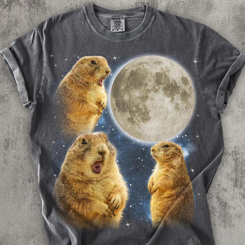 Three Prairie Dog Retro Graphic T shirts, Vintage Moon T shirt, Comfort Colors Shirt, Funny Tee, Unisex Cotton Shirts, Gag Gifts