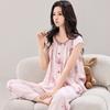 Printed buttons cotton and silk pajamas women's spring and autumn thin sleeveless trousers artificial cotton suit loose loungewear