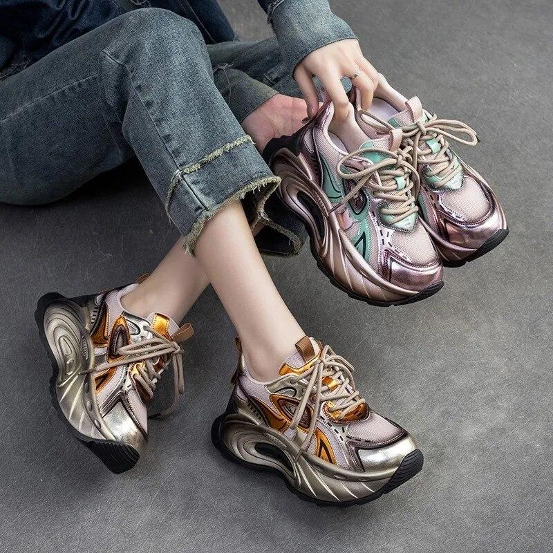 Johnature Модная спортивная обувь на толстой подошве, разноцветные кроссовки на шнуровке, универсальная женская обувь