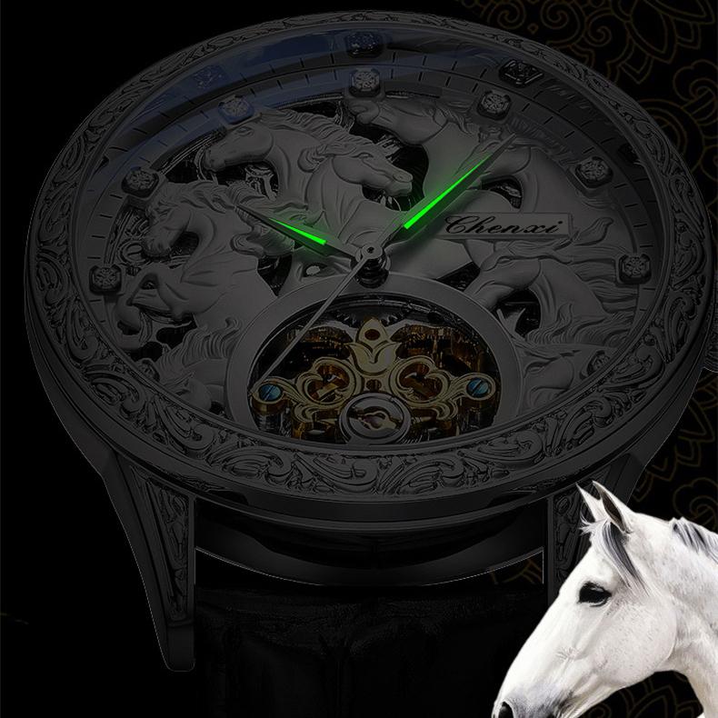 Новые роскошные мужские часы ТОП-бренда с коробкой, автоматические полые водонепроницаемые мужские механические часы с маховиком и восемью конями