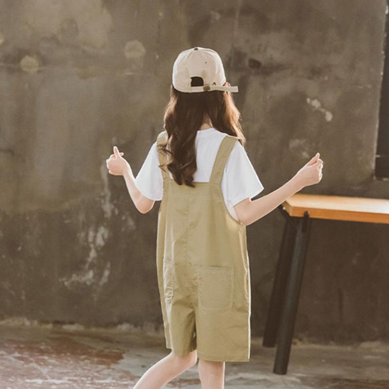 Детский костюм из 2 шт./компл., хлопковый однотонный топ с короткими рукавами + брюки-комбинезон, костюм для детей 7-12 лет