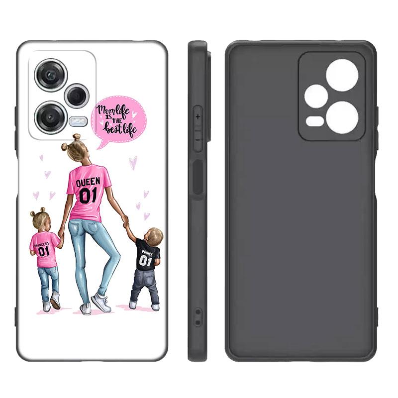 Super Mom Baby Girl Boy Black Silicone Phone Case For Xiaomi Redmi Note 9 10 11 11S 11T 12 13 Pro 5G Plus 9S 10S 12S