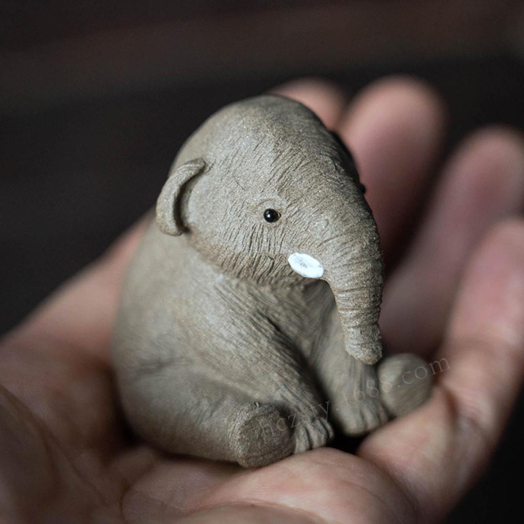 Handmade Sitting Elephant Ornament Small Tea Pet Mini Cute Statue Living Room Tea Table Decoration for Tea Lovers Friend