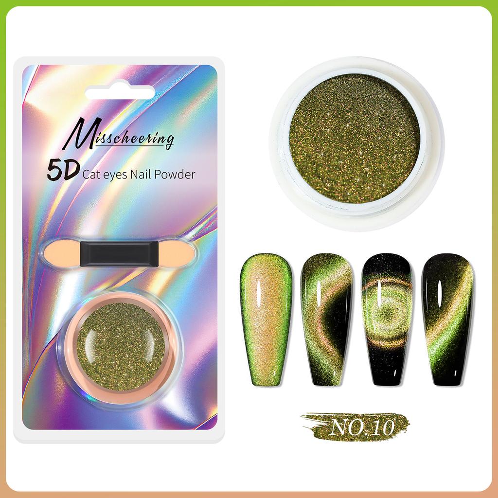 5D Magic Mirror Effect Cat Eye Powder Magnetic Nail Glitter Pigment Manicure Holographic Chrome Dust Can Use With Polish Gel