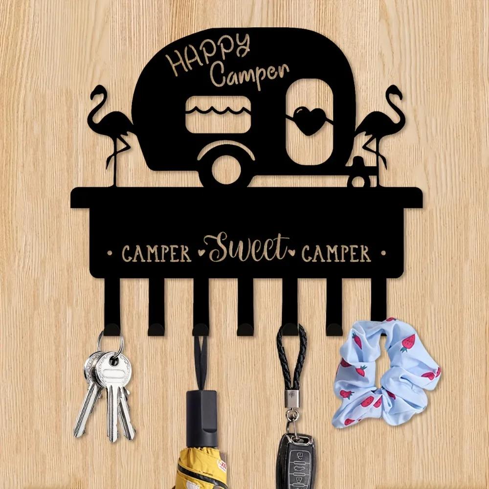 1шт держатель для ключей настенный, держатель для ключей Camper для настенной декоративной металлической вешалки для ключей с 7 крючками