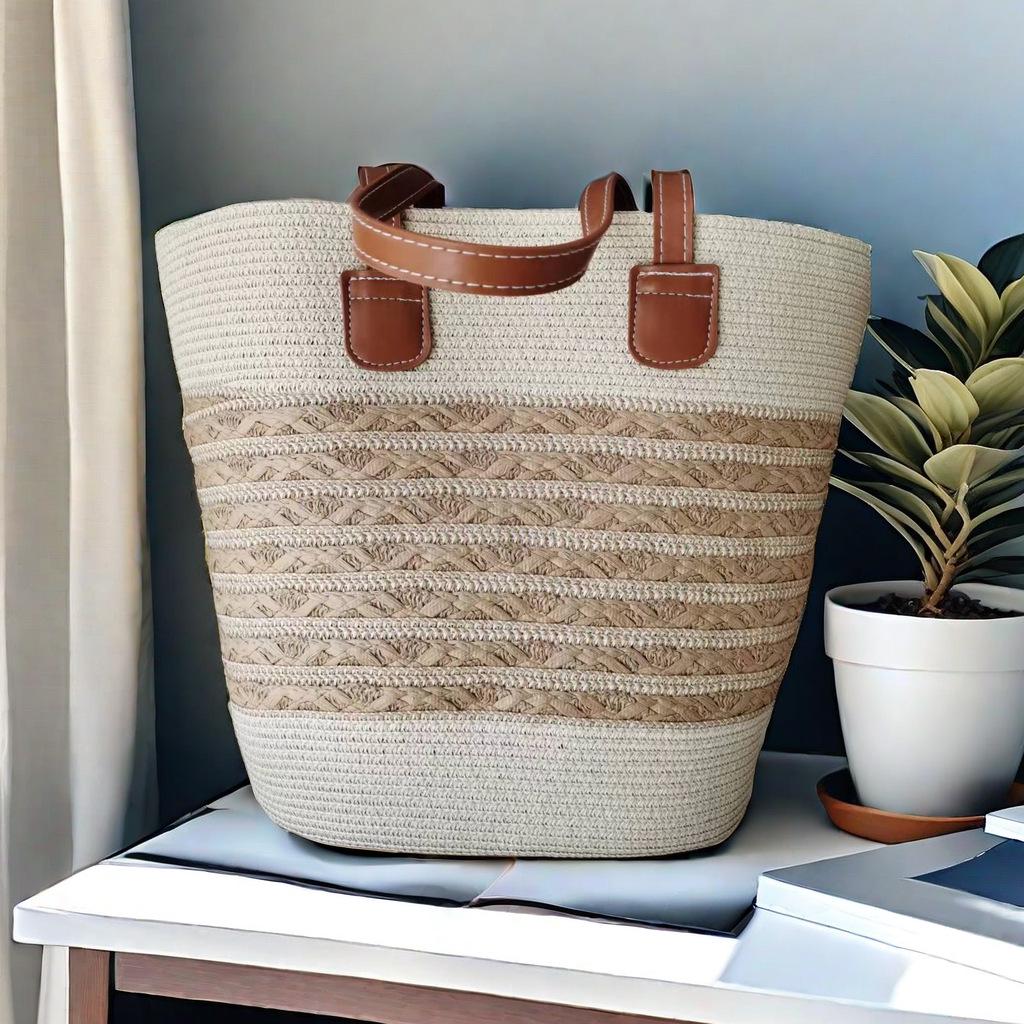 Большая женская соломенная пляжная сумка-тоут - летняя сумка, сумка на плечо с видом на море, в стиле корзины для овощей