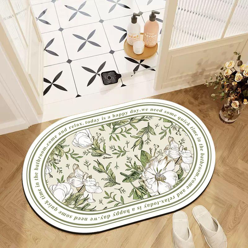 Bathroom Absorbent Floor Mat Retro Oval Non-slip Carpet Household Toilet Toilet Thickened Quick-drying Toilet Floor Mat